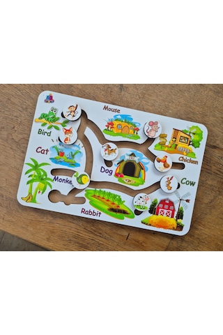 Ankebut Hareketli Hayvanlar Ve Besinleri Beyaz İngilizce İlk Kelimelerim Yapboz Oyunu