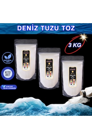 Hanzade Bitkisel Saf Deniz Tuzu Toz Öğütülmüş İyot İlavesiz 3 x 1 KG
