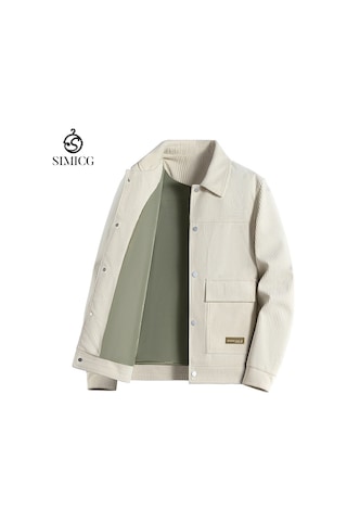 Moda Yönetici Dikey Çizgili Sıcak Kalın Erkek Ceketi Bej