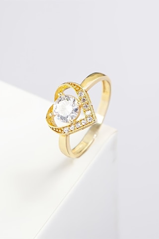 Altın Kaplama Kalp Motifli 925 Ayar Gümüş Bayan Yüzük -7979