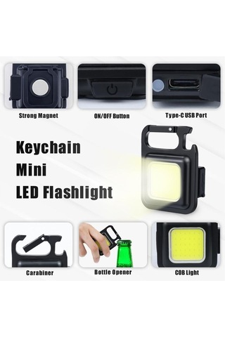 Mini El Feneri Şarj Edilebilir Parlama Cob Anahtarlık Işık Usb Şarj Acil Durum Lambaları Led Çalışma Işığı Taşınabilir Açık Kamp Işık Siyah