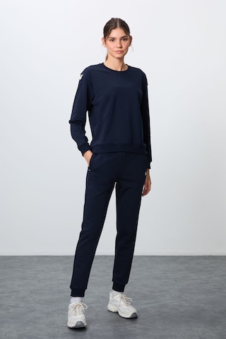 Tommy Life İndigo Kompakt Pamuklu Kalın Pürüzsüz Dokulu O Yaka Oversize Fit Kadın Eşofman Takım - 95341 Indıgo