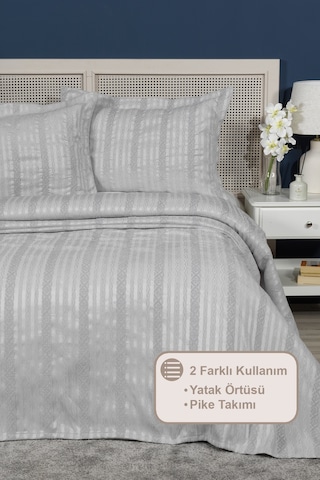Elart Pera Yatak Örtüsü Seti Çift Kişilik 240x250 Cm Gri Gri