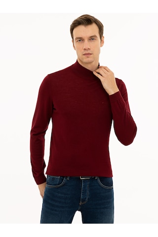 Cacharel Bordo Slim Fit Yarım Balıkçı Basic Triko Kazak Kırmızı