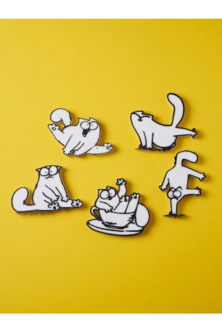 Kedi Figürlü Magnet Seti 5 Li Siyah Beyaz Komik Kedi Buzdolabı Magneti Dekoratif