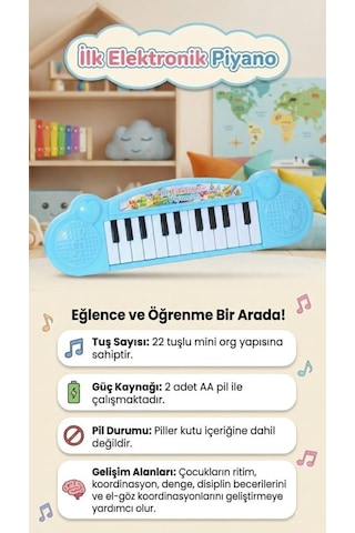 Küçük Elektronik Piyanom Sesli Pilli 22 Tuşlu Taşınabilir Eğlenceli Oyuncak Piyano