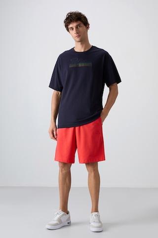 Tommy Life Lacivert Pamuklu Kalın Yumuşak Dokulu Oversize Fit Baskılı Erkek T-shirt - 88334 Lacivert
