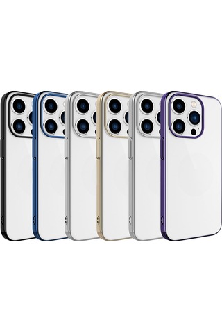 Apple Uyumlu iPhone 15 Pro Kılıf Sert Pc Renkli Çerçeveli Zore Riksos Kapak Gold