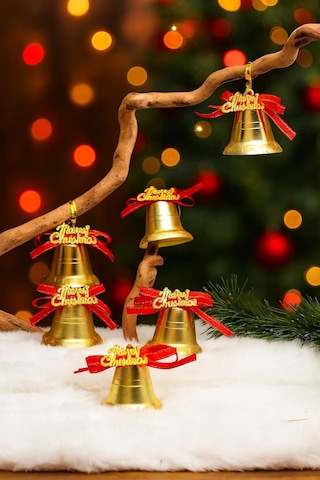 9 Adet Lüx Kırmızı Kurdelalı Yılbaşı Merry Christmas Çan Süs 5cm Yılbaşı Ağacı Süsleri Noel Süsleri