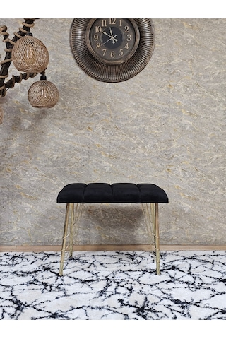 Zafir Metal Gold Tel Ayaklı 60 Cm Puf Bench - Puf - Bench - Oturak - Mutfak Oturağı - Antre Oturağı Siyah
