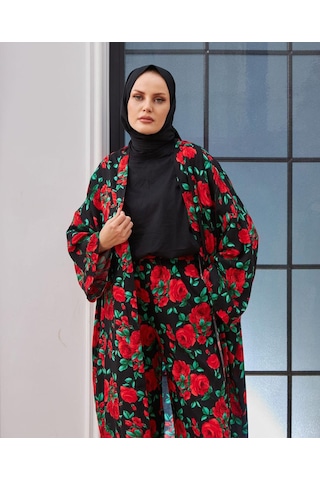 Crveniruz Pantolon Ve Kimono İkili Takım Kırmızı