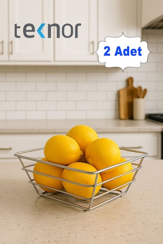 2'li Üçgen Sepet, Meyve Sepeti, Ekmek Sepeti, Modern Tel Sepet Gümüş