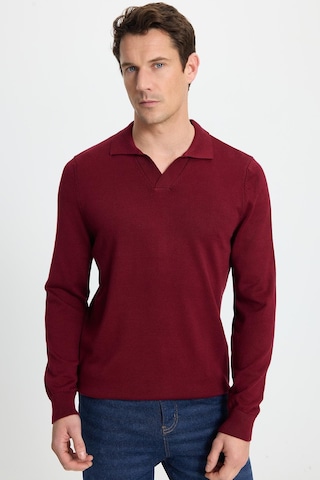 Tudors Erkek Standart Fit Normal Kesim Polo V Yaka Bordo Triko Kazak-35697 Bordo