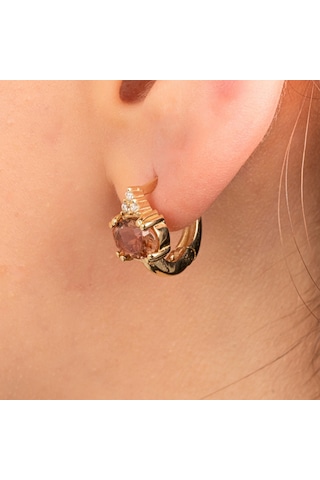 Altın Küpe - 14 Ayar Altın Oval Zultanit Taşlı Tektaş Küpe Sarı