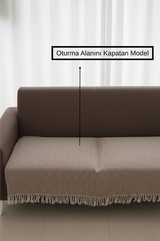 Naturalux Pamuklu Bohem Koltuk Oturma Yerini Kapatan Çekyat Berjer Örtüsü Şalı 100x210 Kahverengi
