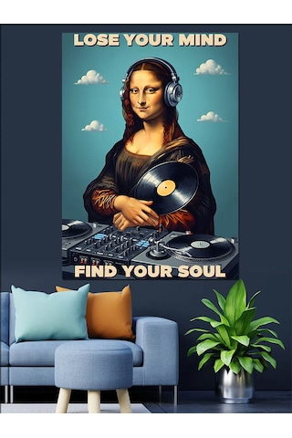 Ahşap Tablo Kulaklıklı Mona Lisa Dj
