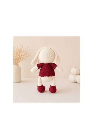 El Yapımı Amigurumi Tavşan Oyuncak - Bordo Elbiseli