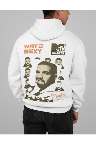 Sevbano Drake Way 2 Sexy Baskılı Unisex Oversize Tasarım Rapper Şarkıcı H Beyaz