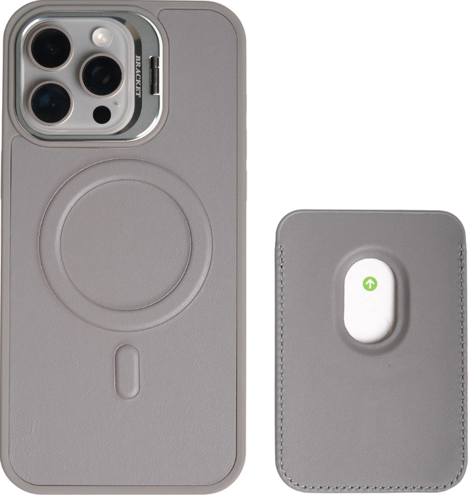 Primecase Apple Uyumlu iPhone 15 Pro Max Gri Manyetik Özellikli Standlı Deri Kılıf+kartlık Kahverengi