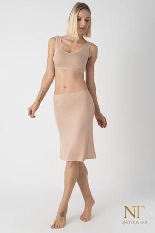Nt Underwear Bambu Dizüstü Etek Astarı, Midi Jupon - Doğal Kumaş, Modern Kalıp. Bej