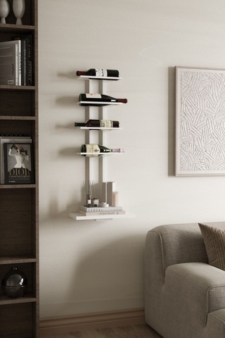 Aju Şaraplık Ve Kadeh Rafı Duvara Monte Şarap Mahseni Modern Duvar Alkol Rafı Metal Ve Ahşap Tasarım Beyaz