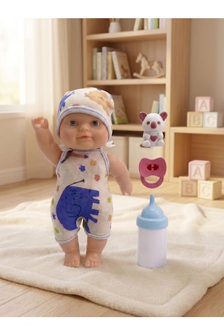Oyun Arkadaşım Asya Bebek 4 Parçalı Biberonlu Emzikli Hayvan Figürlü 18cm Eğitici Oyuncak Bebek 1