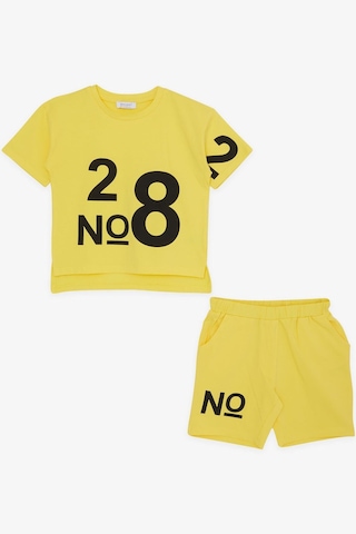 Macawı Kız Çocuk Şortlu Takım Rakam Baskılı 3-7 Yaş, Sarı Sarı