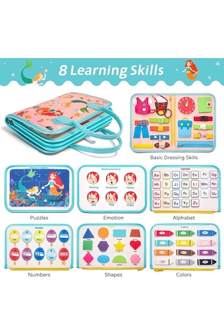 Montessori Keçe Eğitim Çantası Busy Board- Pembe Prenses 8 Sayfa