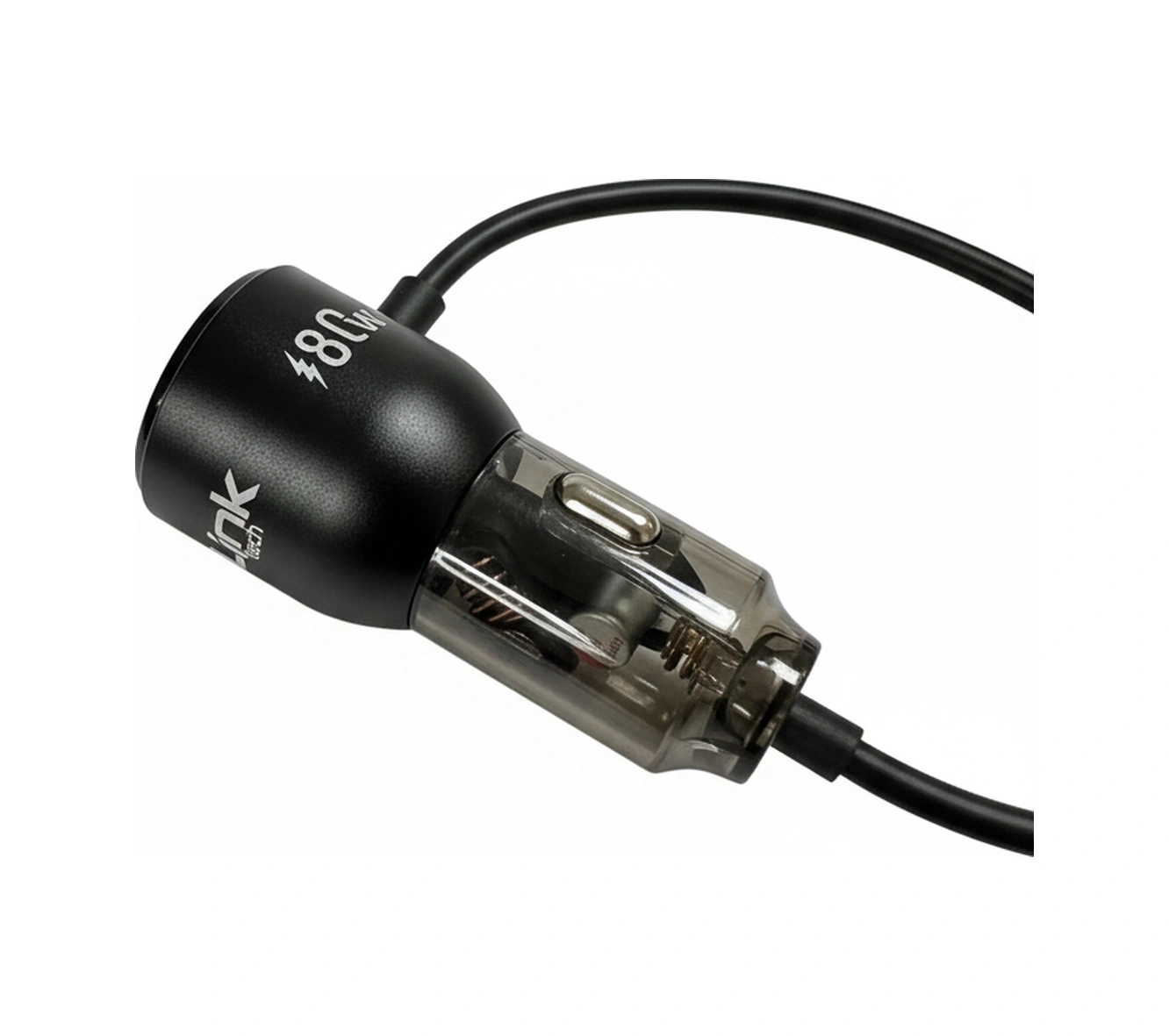 Linktech C509 80w Pd45w Sabit Kablolu + Pd + Usb-a Şeffaf Araç Şarj Aleti -