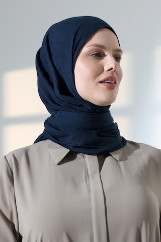 Kadın Tesettür Bambu Kraş Şal, Ütü Gerektirmeyen Doğal Hijab Başörtüsü 75x180 Cm - Lacivert
