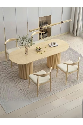 Sierra İskandinav Oval Ahşap Bohem Masa 90x180 Krem
