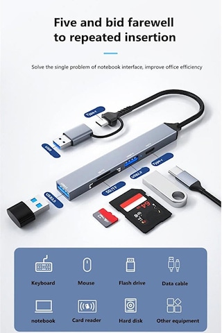 Type-c/usb Multi Girişli Kart Okuyucu Çevirici Sd/tf - 1xusb 3.0