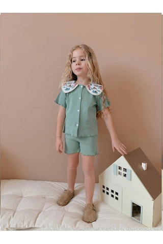 My Kids Wear Nakışlı Bebe Yaka Kız Çocuk Takım Turkuaz