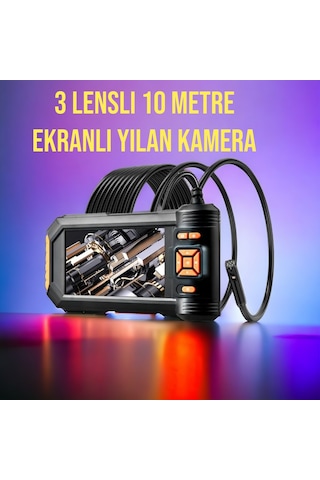 Ekranlı 3 Lensli Yılan Kamera 10 Mt Sert Kablo
