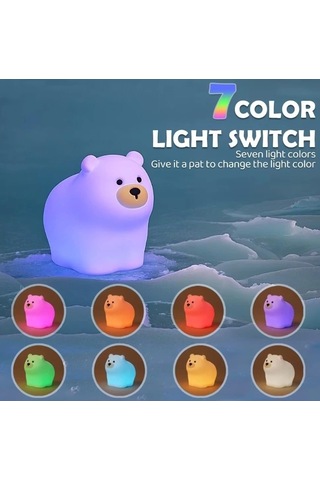 Sevimli Ayıcık Gece Lambası Dokunmatik Sensörlü Renkli Çocuklar Için Usb Şarjlı İthal Ürün Çok Renkli