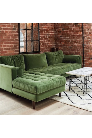 Ürgüp Yeşil Modern Köşe Koltuk Takımı Baby Face Yumuşak Leke Tutmaz Kumaş Rahat Köşe Takımı Sol Köşe Yeşil