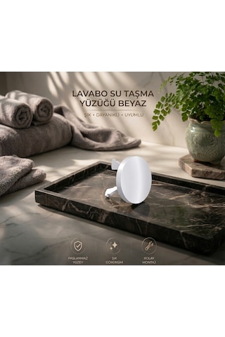 Lavabo Su Taşma Yüzüğü - Beyaz Üniversal Paslanmaz