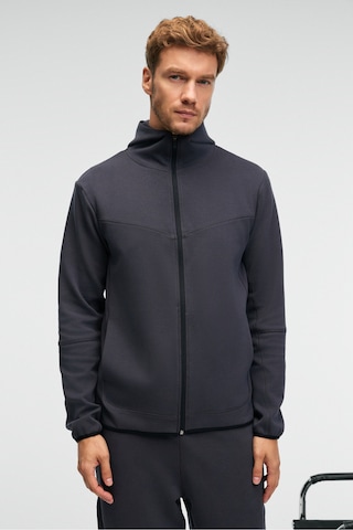 Grımelange AVENER Erkek Kapüşonlu Baskılı Fermuarlı Antrasit Sweatshirt
