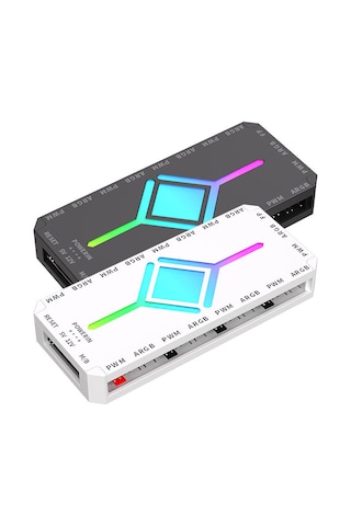 Atheron 9+9 Port Pwm Argb Fan Kontrolcü 5v 3 Pin Senkron 4 Pin Pwm Kablosuz Kumandalı Manyetik Fan Hub Beyaz Siyah - Argb