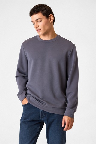 Backandbond Regular Fit Bisiklet Yaka Gri Sweatshirt