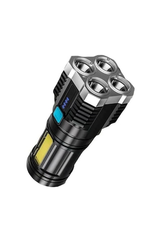 Ultra Parlak El Feneri Usb Şarj 4 Led+yan Cob Led Taktik Günlük Hayat Kamp Avcılık El Feneri Açık Lacivert