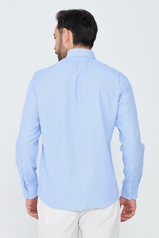 White Stone Mavi Mikro Desenli Dynamic Fit Erkek Uzun Kollu Gömlek MAVİ