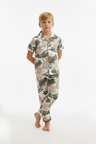 Modanıno Erkek Çocuk %100 Pamuk Ve Gömlek Tarz Pijama Takımı 2-13 Yaş 12687ıs Haki