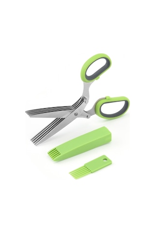 Beş Katmanlı Sebze Makas Ofis Parçalama Paslanmaz Çelik Makas Yeşil Gri Diğer