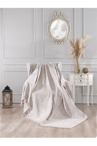 Vicuna Home Pamuklu Çok Amaçlı Ebruli Koltuk / Çekyat Örtüsü Bej