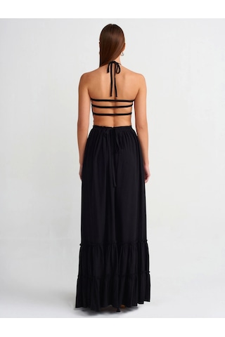 Olla Collection Uzun Keten Elbise-siyah Siyah