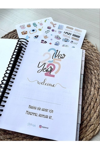 2025 Ajanda-2025 Tarihli Hayat Planlayıcı-2025 Masa Takvimi-2 Sayfa Sticker-bir Adet Tükenmez Kalem Pembe