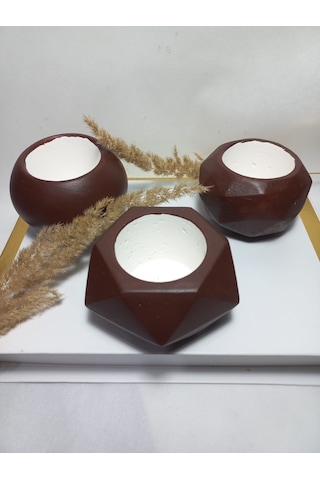 Dekoratif Chocolate Kahve Saksı 3'lü Set - Kaktüs/sukulent Saksısı,çiçeklik Seti -