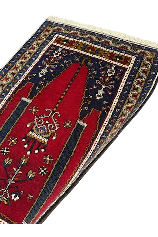 El Dokuma Sıfır Yahyalı Seccade 96x150 Kırmızı Lacivert Kök Boya %100 Yün