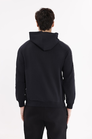 Rowinger Çift Şerit Kol Detaylı Tam Fermuarlı Cepli Rahat Kalıp Ayarlanabilir Kapüşonlu Sweatshirt Black